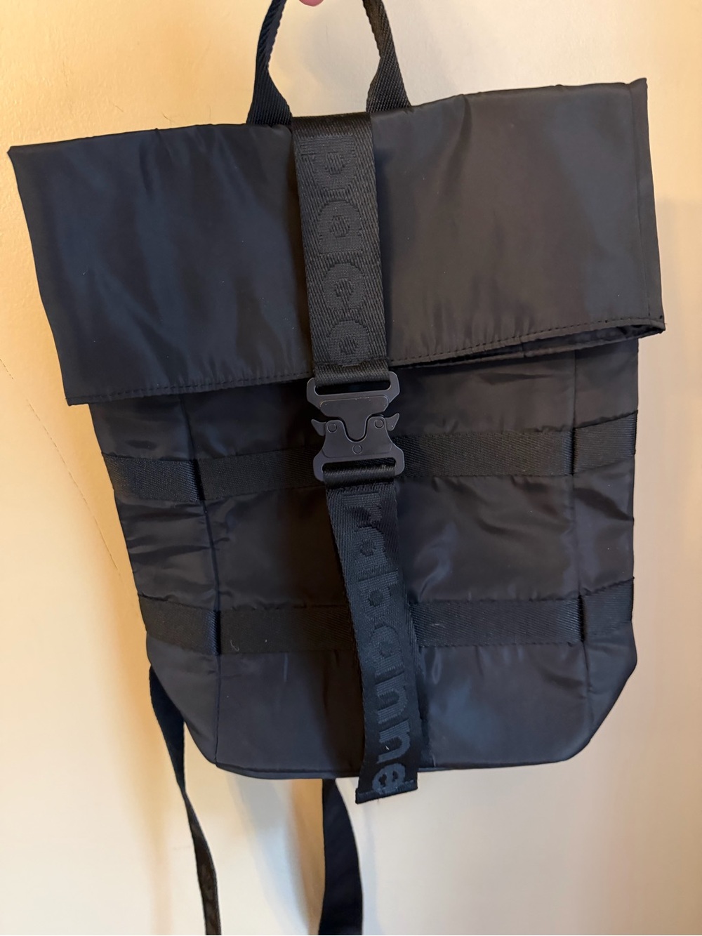 NWOT Paco Rabanne Sling Bag Black Roll Top Steel Buckle Crossbody Travel Nylon